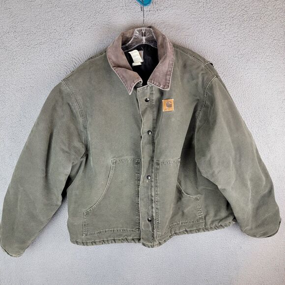VTG Carhartt Jacket Mens 3XL J22MOS Green Detroit Duck Canvas Quilted Lined USA